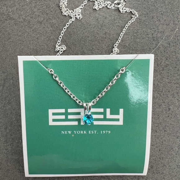 Beautiful Ocean Blue CZ on Silver Tone Necklace - Picture 7 of 7